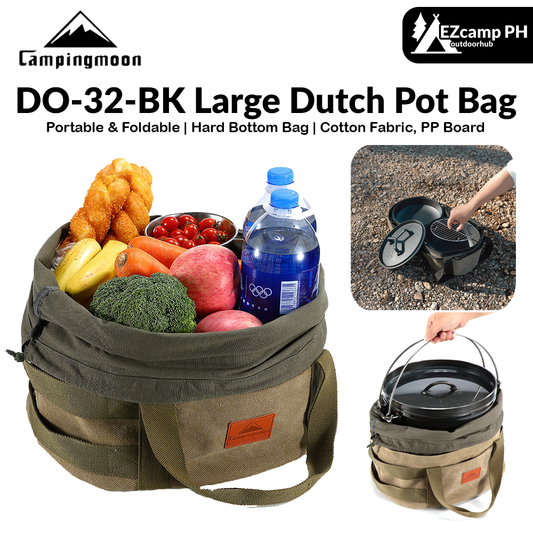 Campingmoon DO-32-BK Large Dutch Pot Bag Portable Foldable Camping Cookware Round Storage Bag Cotton Fabric Design Cooking Equipment Utensil Canvas Bag Heavy Duty