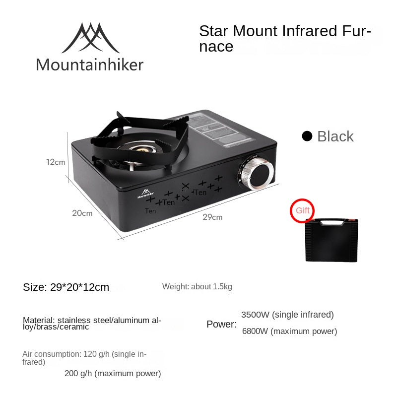 Mountainhiker STARLIGHT Infrared Butane Canister Stove Magnetic Nozzle Type Cassette Fuel LPG Compatible High Fire Power Up To 6.8Kw Outdoor Burner With Case