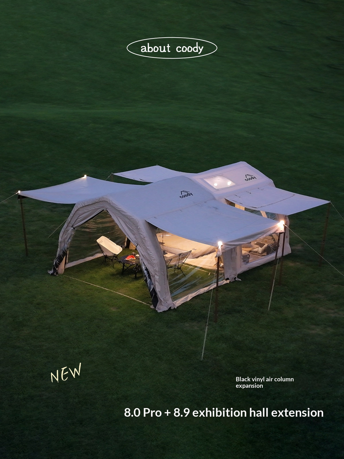 Coody AIR 8.0 PRO Tunnel Inflatable Tent 4-6 Person Waterproof TC Cotton PVC Luxury Camping