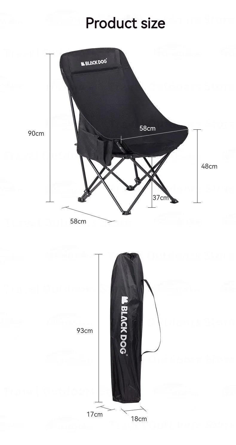 BLACKDOG Floating Moon Chair Outdoor Raised Back Portable Foldable Black Camping Chair Hiking Fishing Beach Travel Chair With Pockets Load Capacity up to 150kg Heavy Duty Original Black Dog