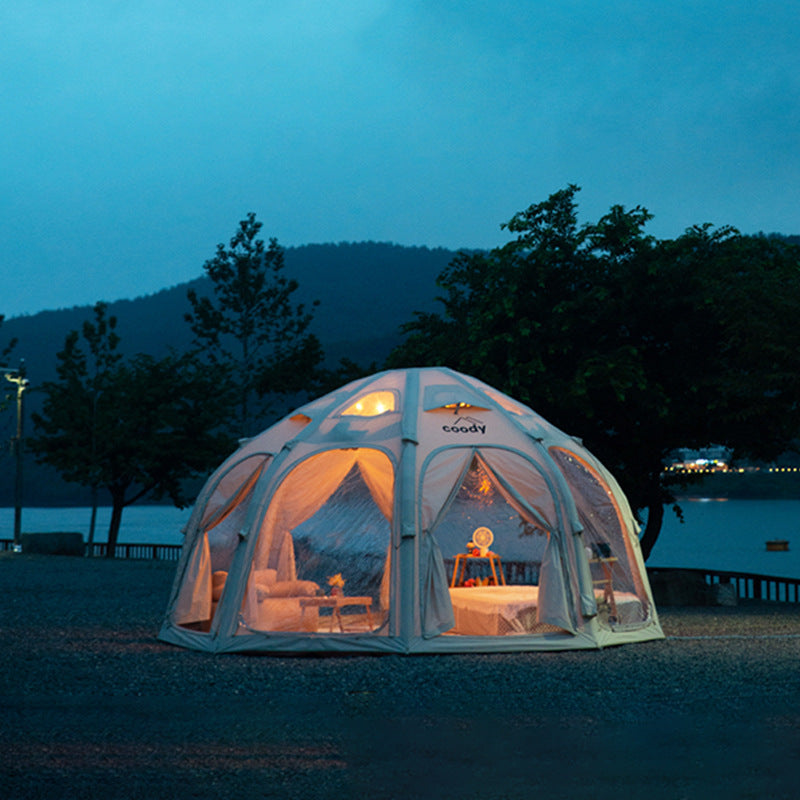 Coody AURORA AIR DOME 17.6 Tent 6-8 Persons Air Inflatable Tent Octagonal Extra Large 17.6m² Interior Space Waterproof Black Vinyl Coated Sunscreen Rain Cover