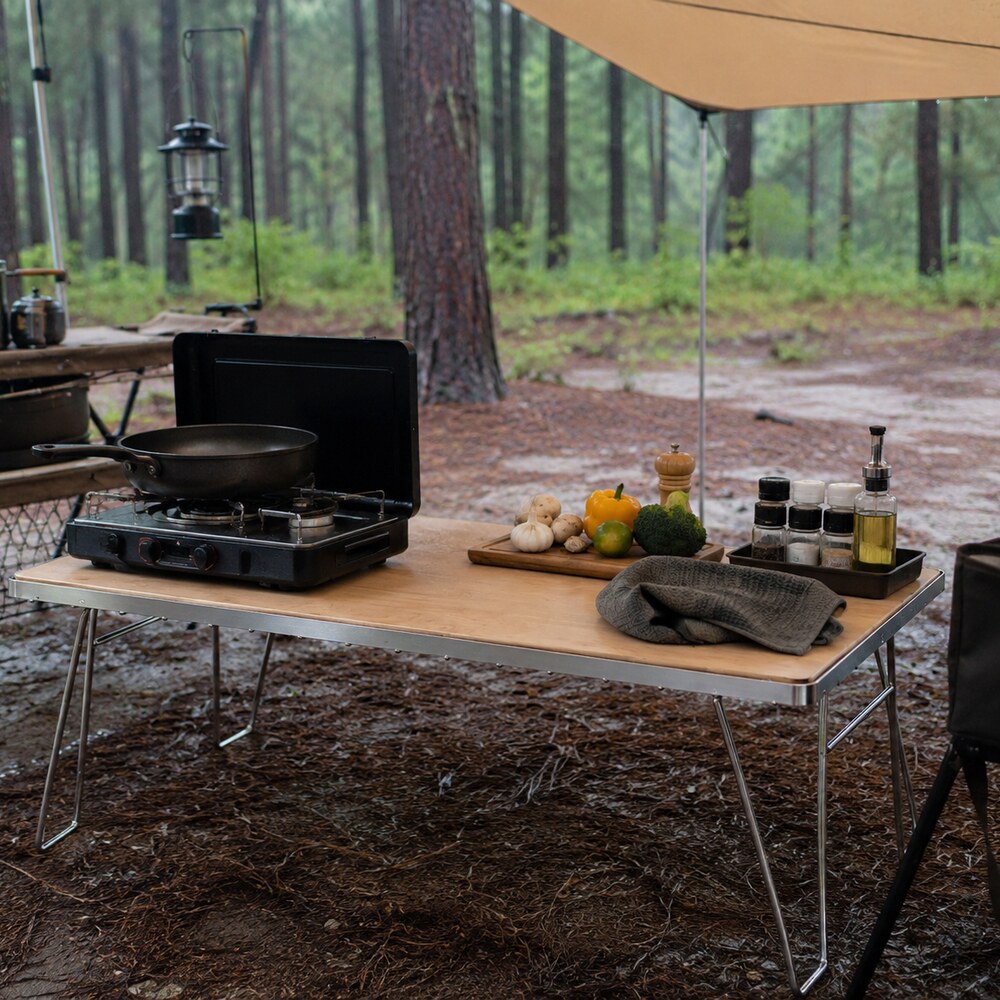 Campingmoon T-230A-TP Field Rack Pro Multipurpose Camping Grill Stacking Storage Rack With Removable Bamboo Board Table Storage Rack With Bag Outdoor