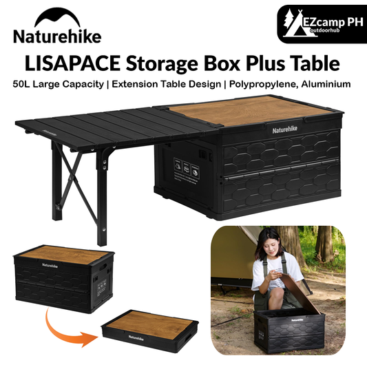 Naturehike LISAPACE Storage Box Plus Table Portable Lightweight Multifunctional 50L Capacity Folding Table Storage Box Desk Wood Top Lid Outdoor Camping Hiking Picnic Travel Heavy Duty Original Nature Hike