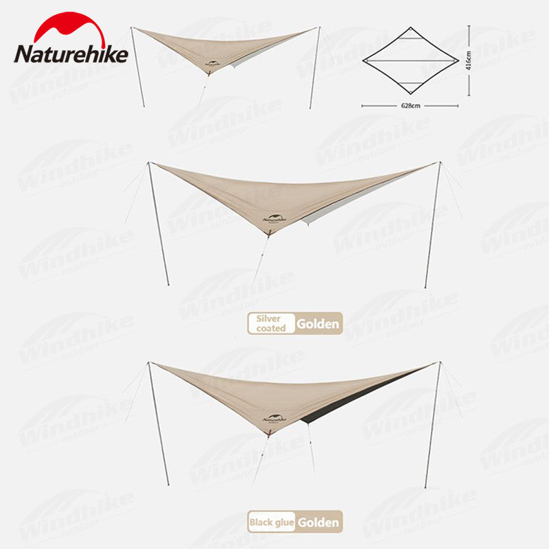 Naturehike Diamond Sun Shelter Portable Lightweight 3-4 Person Tarp Camping Outdoor Waterproof Canopy 6x4m 150D Windproof With 2.4m Pole UPF50+