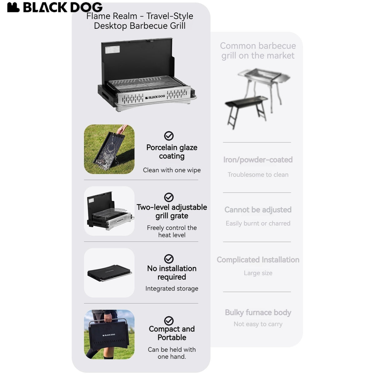 Blackdog Portable Folding Charcoal Grill 2 Sizes BBQ Tabletop Adjustable Camping Stove Outdoor
