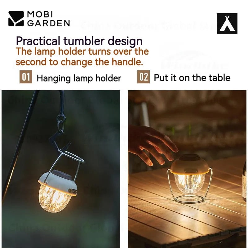 Mobi Garden STAR FRUIT Retro LED Lamp Outdoor Camping Atmosphere Ambient Lighting 300 Lumens up to 50H IPX4 Waterproof USB C Charging Battery 3 Light Mode Tent Hanging Stand Lantern Mobigarden