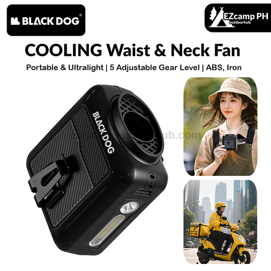 Blackdog COOLING Waist & Neck Fan Multipurpose Outdoor Handheld Electric Fan With Built-in Flashlight Wireless USB Charging Camping Travel Hiking Activity