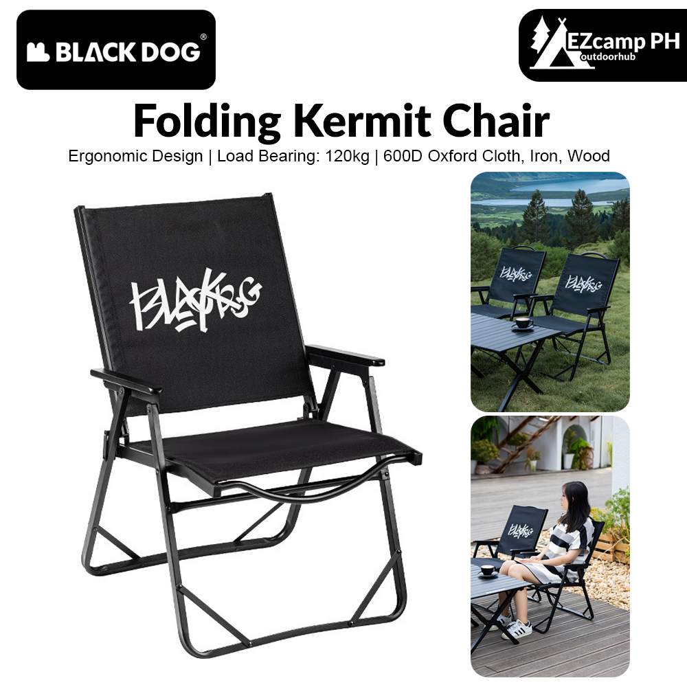 BLACKDOG Folding Kermit Chair Portable Lightweight Armchair Backrest Seat Load Bearing Up to 120kg 600D Oxford Cloth Outdoor Beach Camp Picnic Travel Fishing Heavy Duty Original Black Dog