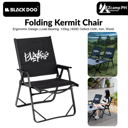 BLACKDOG Folding Kermit Chair Portable Lightweight Armchair Backrest Seat Load Bearing Up to 120kg 600D Oxford Cloth Outdoor Beach Camp Picnic Travel Fishing Heavy Duty Original Black Dog