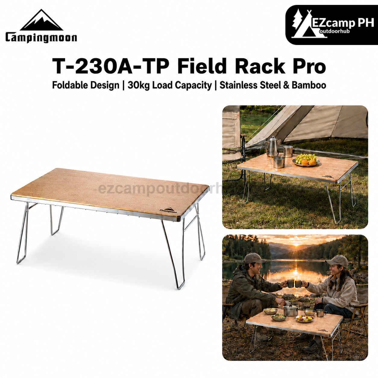 Campingmoon T-230A-TP Field Rack Pro Multipurpose Camping Grill Stacking Storage Rack With Removable Bamboo Board Table Storage Rack With Bag Outdoor