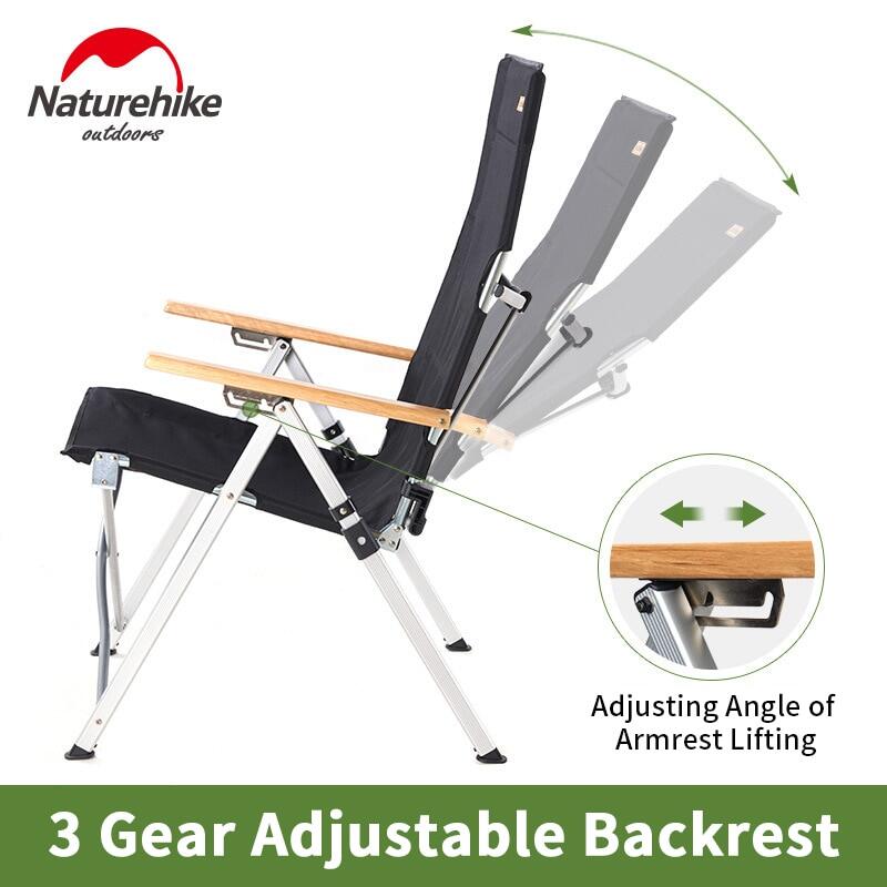 Naturehike TY03 Folding Outdoor Beach Chair 3 Way Recliner Adjustable Backrest Leisure With Armrest Chair Car Mounted Aluminum Pipe Support Reclining