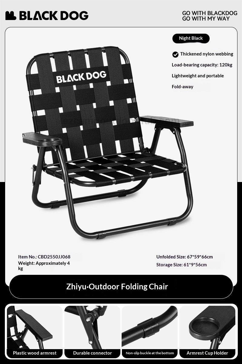Blackdog Webbing Folding Chair Portable Lightweight Foldable Steel Kermit Chair Ergonomic Design 120kg Max Load Build-in Cup Holder Non-Slip Outdoor