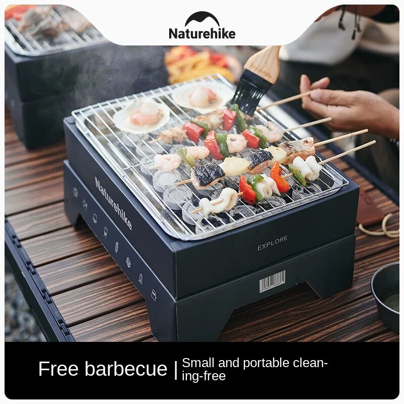 Naturehike MISTY MAGIC BOX Disposable Tabletop Charcoal BBQ Grill Box Kit Set Outdoor Camping Picnic Barbecue Cooking Equipment Stainless Grilling Pan Tong Mesh Fast Burning Charcoal Briquette Nature Hike