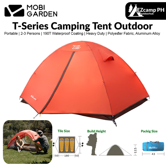 Mobi Garden T-Series Camping Tent Outdoor 2-3 Persons Alphine Professional Tent Waterproof Portable Ultralight Lightweight Breathable 3 Season Double-Layer Hiking Travel Picnic Tent Heavy Duty Original MobiGarden