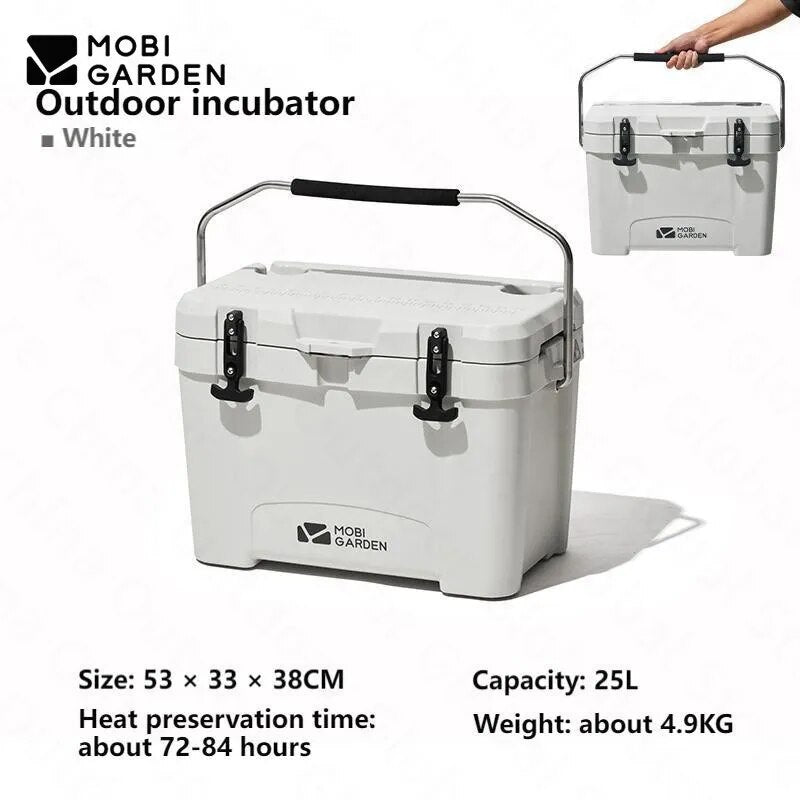 Mobi Garden GLACIER Rotomolded Cooler Storage Box 25L Outdoor Camping Food Drink Ice Chest Cold Hot Container Cold up to 84H Heavy Duty Long Lasting Food Grade PU PP Material Black Khaki Beige Mobigarden