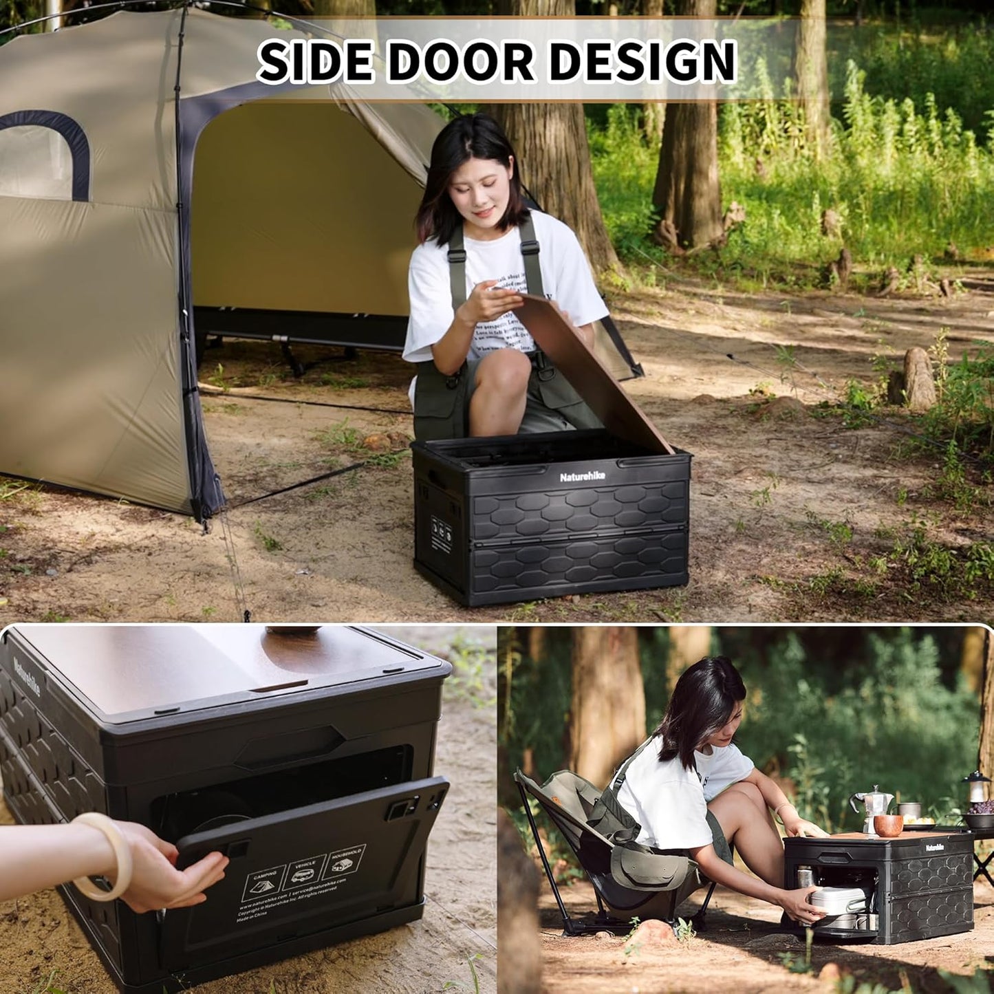 Naturehike LISAPACE Storage Box Plus Table Portable Lightweight Multifunctional 50L Capacity Folding Table Storage Box Desk Wood Top Lid Outdoor Camping Hiking Picnic Travel Heavy Duty Original Nature Hike