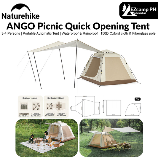 Naturehike Ango Picnic Quick Opening Tent 3-4 Persons Portable Automatic Easy to Set Up Large Space Luxury Sunshade Family Rainproof Canopy Tent