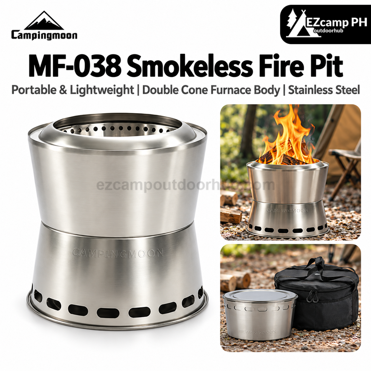 Campingmoon MF-038 Smokeless Fire Pit Wood Burning BBQ Grill Portable Outdoor Camping Bonfire Stove