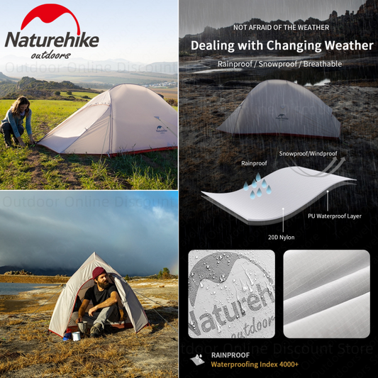 Naturehike Cloud Up Series 1 2 3 Person Portable Ultralight Weight Outdoor Camping Hiking Cycling Waterproof 3 Season Camp Tent in 210T 20D Upgraded