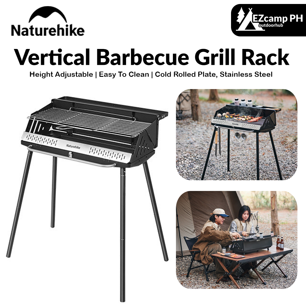 Naturehike Vertical Barbecue Grill Rack Portable Lightweight Foldable Garden Kebabs Oven Stove Folding Stand Charcoal Camping Hiking Outdoor Household Beach Travel Heavy Duty Original Nature Hike