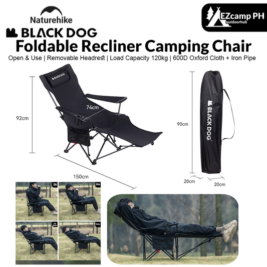 BLACKDOG Foldable Recliner Camping Chair Portable Lunch Break Balcony Home Leisure Sitting And Sleeping Chair With Pillow 4-Speed Adjustable Dual-Use Nap Lazy Outdoor Beach Chair Black Dog