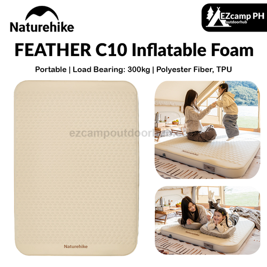 Naturehike FEATHER C10 Inflatable Foam Bed Sponge Mattress Double Sleeping Mat Pad 10cm Thick With Built in USB Charging Electric Air Pump Outdoor