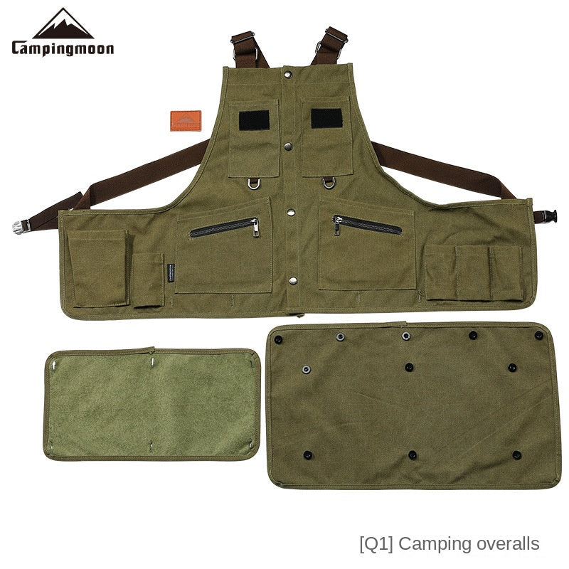 Campingmoon Q1 Outdoor Camping Vest Portable Lightweight Multifunctional Detachable Apron With Pockets Work Clothes Overalls Tools Equipment Storage Canvas Material Hiking Cooking Gardening Picnic Beach Travel Heavy Duty Original Camping Moon