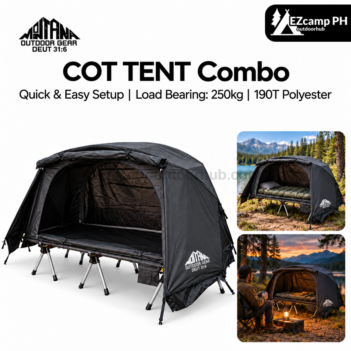 Montana COT TENT Combo Off the Ground Single Person Ultralight Portable Waterproof Camping Tent