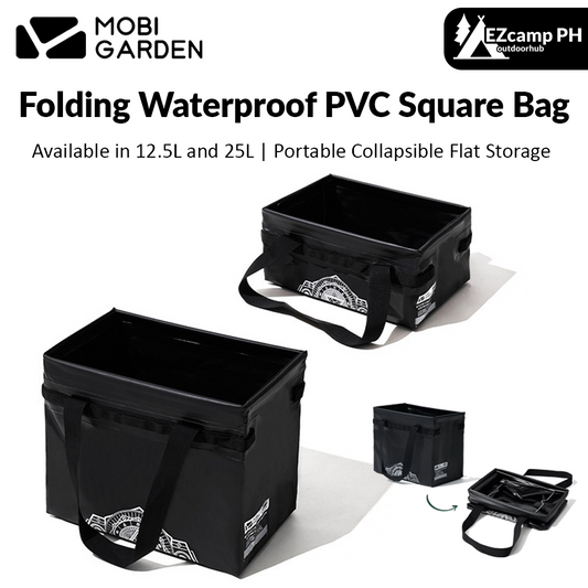 Mobi Garden Black Folding Square PVC Waterproof Storage Bag 12.5L 25L Small Large Collapsible Portable Flat Storage Outdoor Camping Picnic Equipment Water Container Bucket Mobigarden