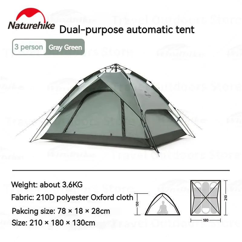 ( REFURBISH ) Naturehike Automatic Pop Up Camping Tent Fast Quick Build 3 and 4 Person Dome Style 210D Polyester Waterproof 3000mm Instant