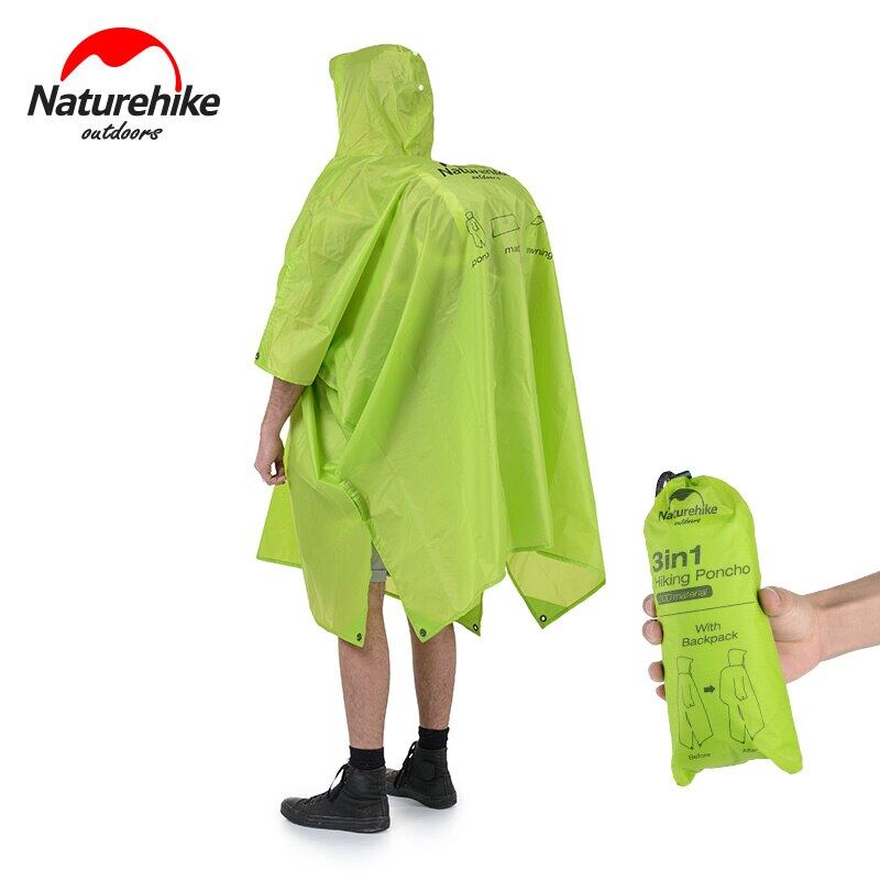 Naturehike Outdoor Raincoat 3 in 1 Multifunction Rain Coat 20D 210T Poncho Waterproof Portable Mat Tarp Canopy Tent Hiking Biking Travel Camping