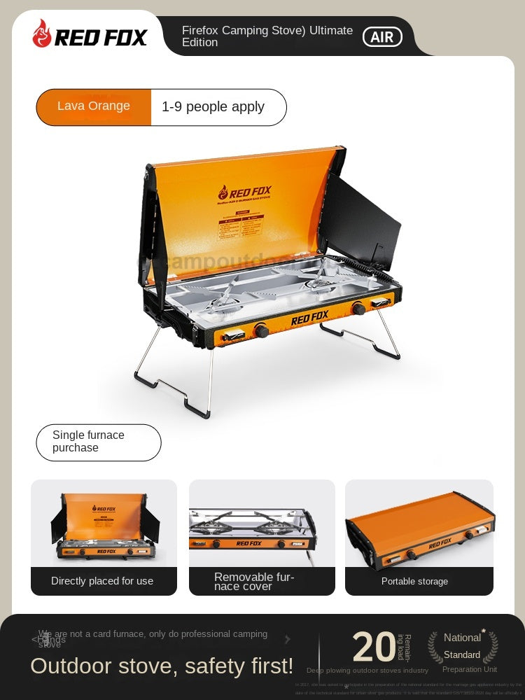 Redfox AIR Flagship Edition 2025 Double Stove Portable Foldable Premium Furnace Dual Butane Canister Windproof 3000W Firepower Burner Outdoor Camping