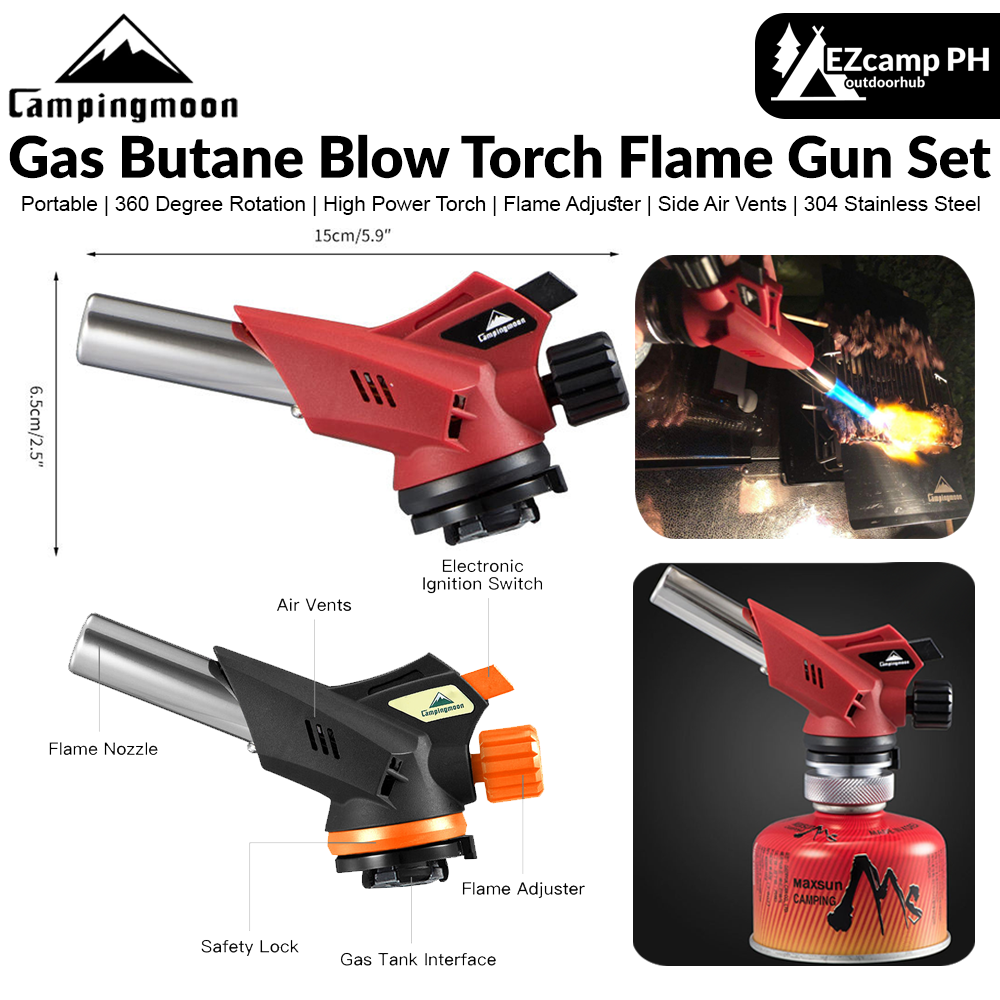 CAMPINGMOON MT-2915 Gas Butane Blow Torch Flame Gun Set With Electronic Ignition Copper Stainless Steel Nozzle Type Fuel Canister High Power Burner