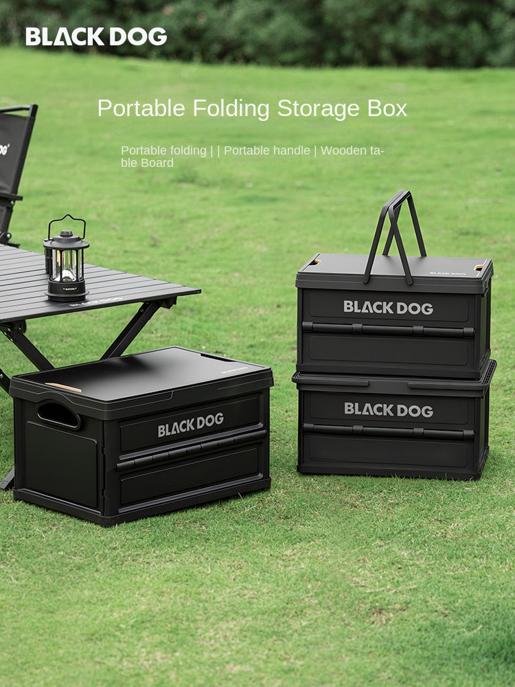 Blackdog PP Folding Storage Box Portable Foldable Multipurpose 23/45L Collapsible Black Storage Container With Wood Table Board Outdoor Camping