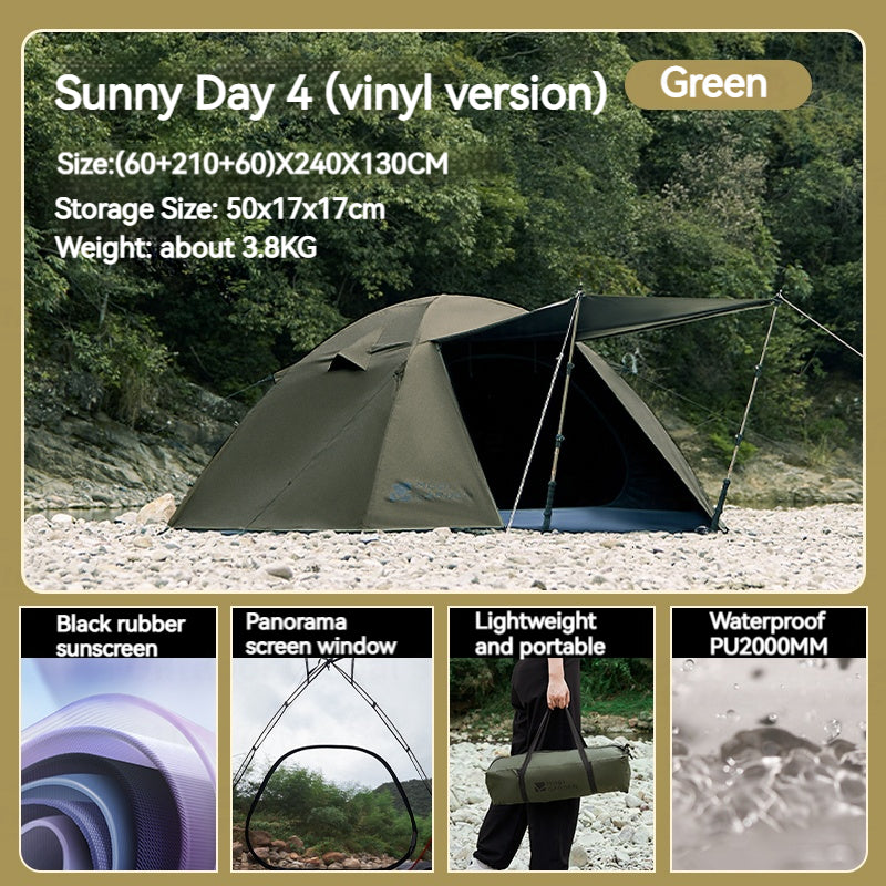 MOBI GARDEN SUNNY DAY Pro Hiking Tent Oudoor 2-4 Person Portable Folding Ultralight 3 Season Waterproof Windproof Black Coated Vinyl Sunscreen Camping Outdoor Travel Picnic Backpacking Trips Sunny Tent Heavy Duty Original MobiGarden