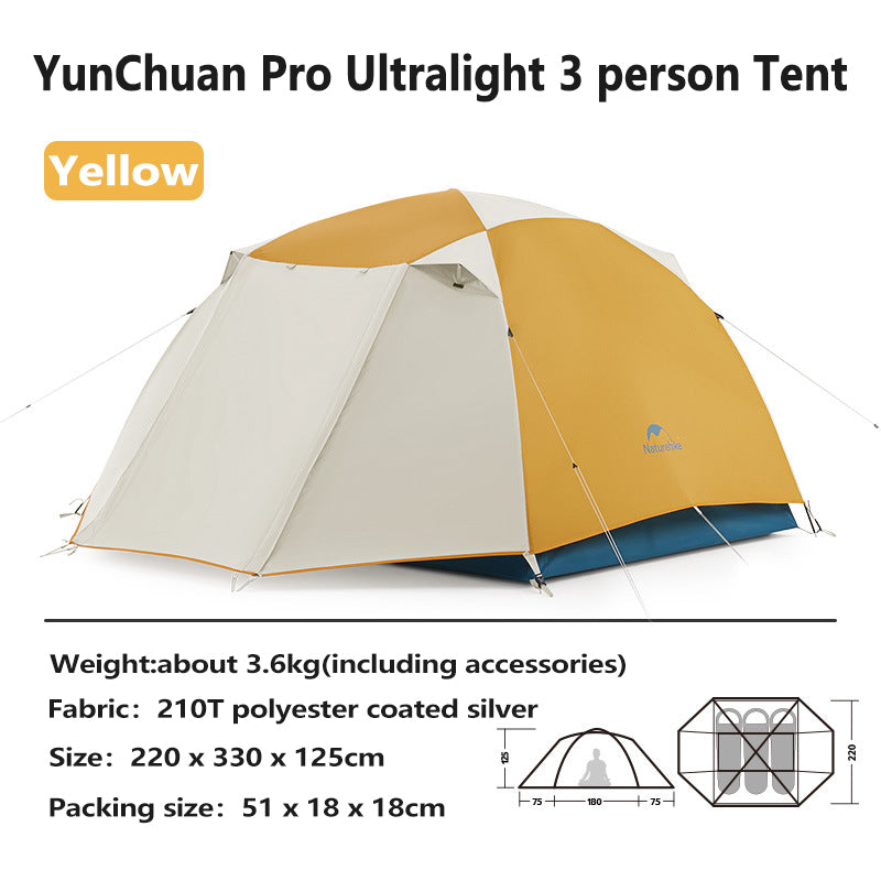 Naturehike CLOUD RIVER PRO 2 / 3 Person Ultralight Camping Hiking Tent Waterproof Silver Coated 2-Door Awning Aluminum X Cross Bar Pole Backpacking