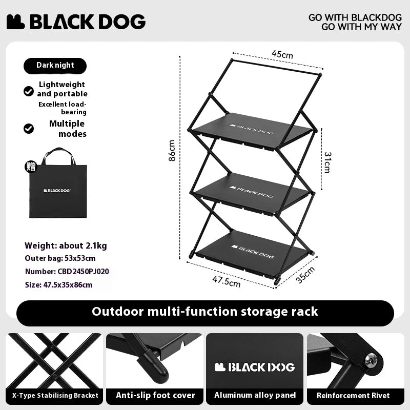 BLACKDOG Outdoor Multifuctional Storage Rack Portable Lightweight Camping Kitchen Accessories Aluminum Alloy 3 Layer Folding Splice Able Shelf