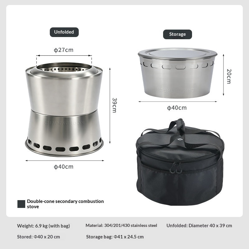 Campingmoon MF-038 Smokeless Fire Pit Wood Burning BBQ Grill Portable Outdoor Camping Bonfire Stove