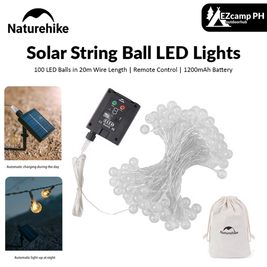Naturehike Solar String LED Lights 100 Lamp Balls in 20m Wire Length 1200mAh Solar USB Charging Battery IPX4 Waterproof Outdoor Camping Atmosphere Ambient Lighting Lantern with Remote Control Nature Hike