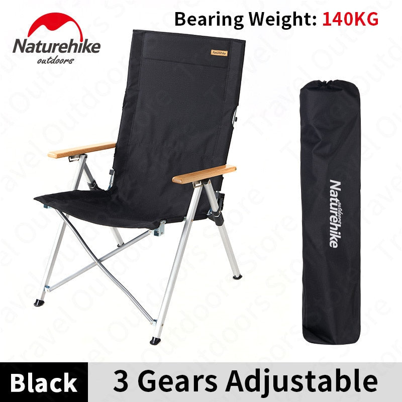 Naturehike TY03 Folding Outdoor Beach Chair 3 Way Recliner Adjustable Backrest Leisure With Armrest Chair Car Mounted Aluminum Pipe Support Reclining