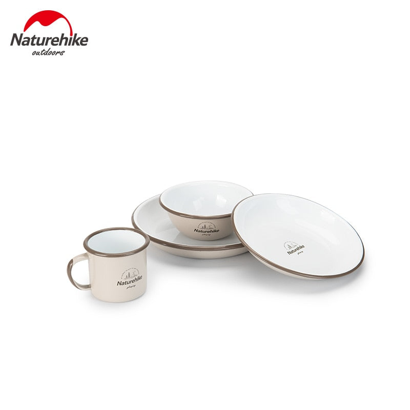 Naturehike Premium Enamel Coated Tableware Cup Dish Plate Bowl Coffee Mug Camping Outdoor Dinnerware Mug Glass Glazed Glossy Finish Elegant Utensil