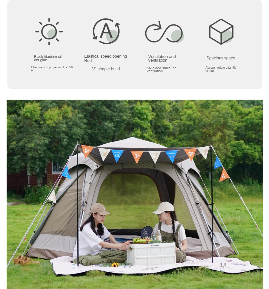 Vidalido Hexagonal Automatic Family Dome Style Tent Portable Lightweight Folding for 4-6 Person Leisure Quick Opening Sunshade Dome Shelter Tent