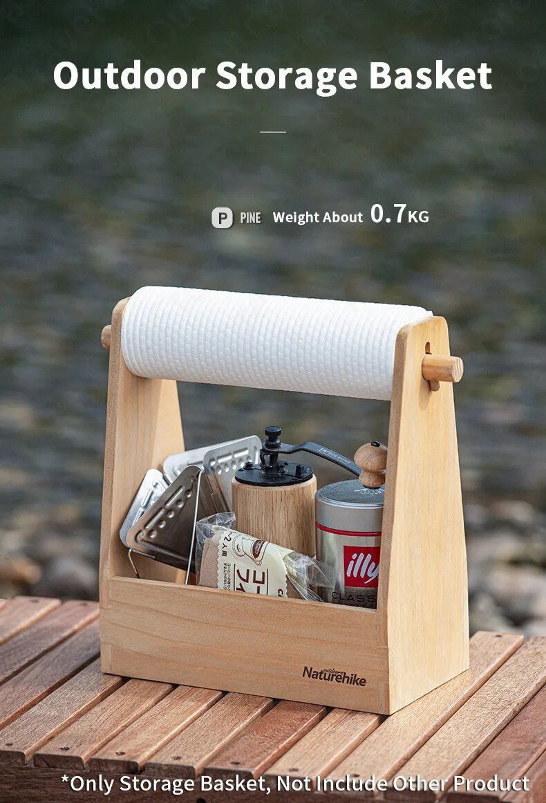 Naturehike Outdoor Wooden Storage Basket Camping Bbq Picnic Ultralight 0.7Kg Kitchen Equipment Paper Towel Tissue Condiments Rack Shelf Seasoning Sauce Box Sundry Storage Tableware Accessories Nature Hike