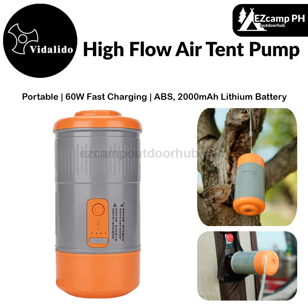 Vidalido High Flow Air Tent Pump Portable High Pressure Wireless USB Charging 10Psi Max Inflate Deflate Pillow Bed And Other Camping Equipments
