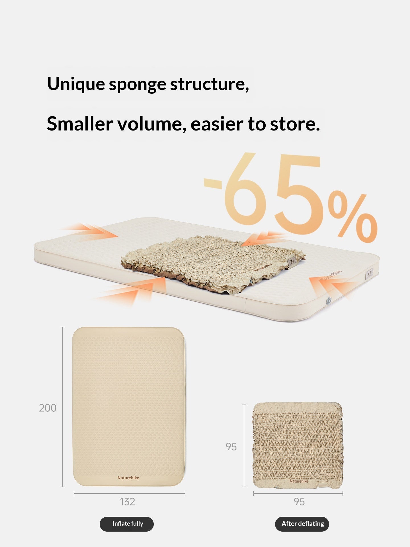 Naturehike FEATHER C10 Inflatable Foam Bed Sponge Mattress Double Sleeping Mat Pad 10cm Thick With Built in USB Charging Electric Air Pump Outdoor