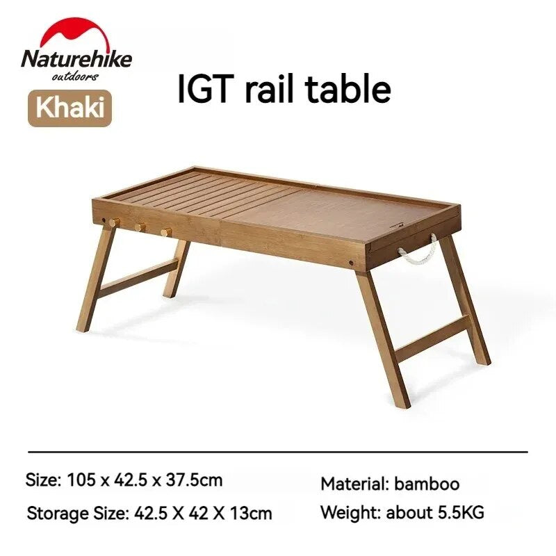 Naturehike Camping Portable Folding IGT Bamboo Slide Table Extended Desktop Outdoor Kitchen Picnic BBQ Table Magnetic Closure