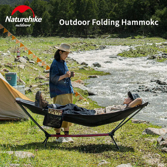 Naturehike Folding Outdoor Hammock with Aluminum Alloy Ultralight Stand Mount Bracket Stand Alone Swing Portable Camping Hammock Foldable Bed Duyan Heavy Duty up to 120KG Nature Hike