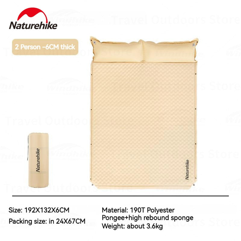 Naturehike Free Splicing Inflatable Foam Sleeping Pad Portable 3cm 6cm Single Double Air Sponge Bed with Pillow D01 Automatic Inflate Mattress Mat