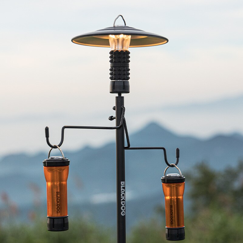 BLACKDOG Black Aluminum Lamp Post Portable Outdoor Camping 4 Section Light Pole Optional Hexagon Tray Ultralight Lantern Holder Bracket