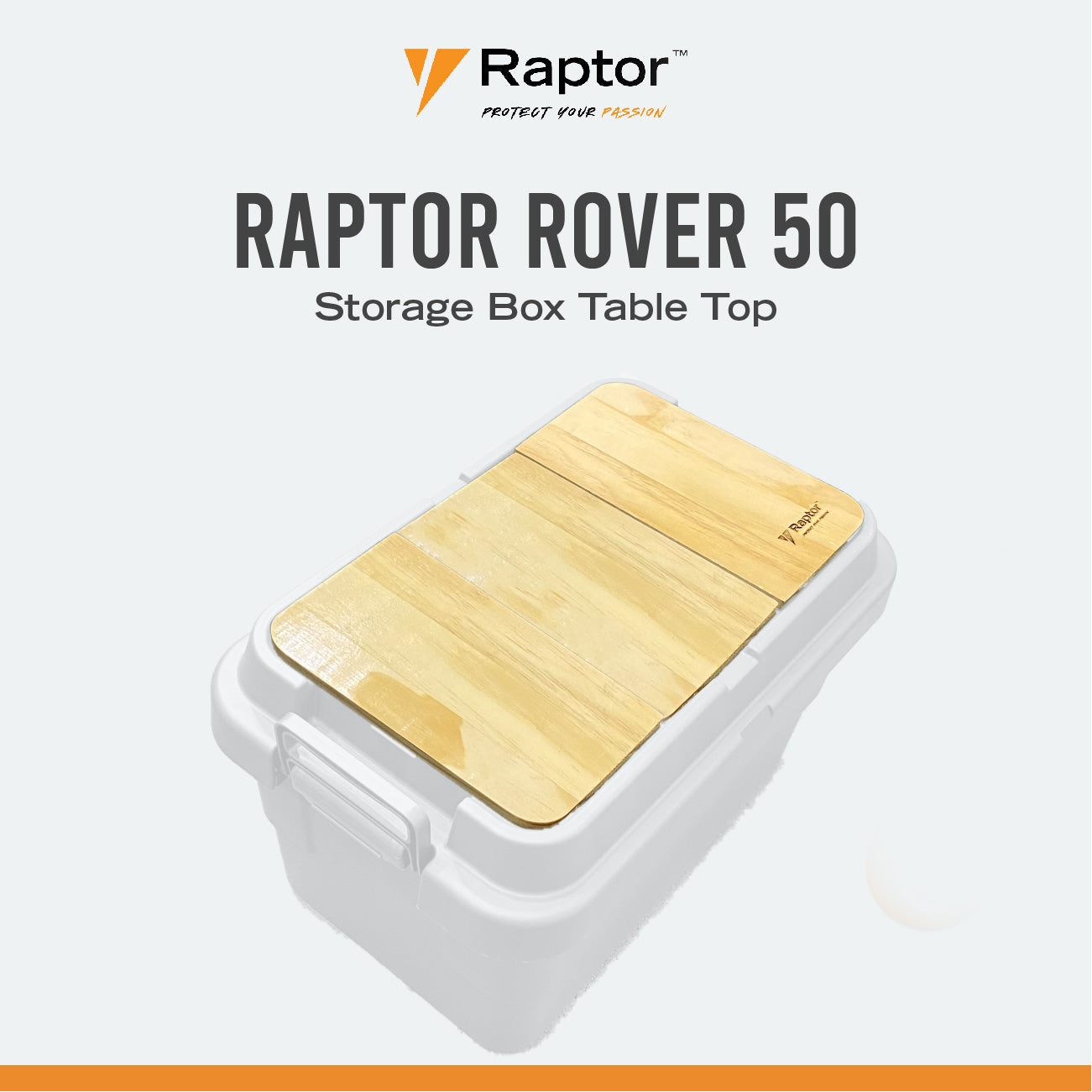 Raptor ROVER Series Storage Rig Box Multipurpose Organizer 30L 50L 70L Large Capacity Reinforced Grid Lid Stackable & Nesting Design Wood Tabletop